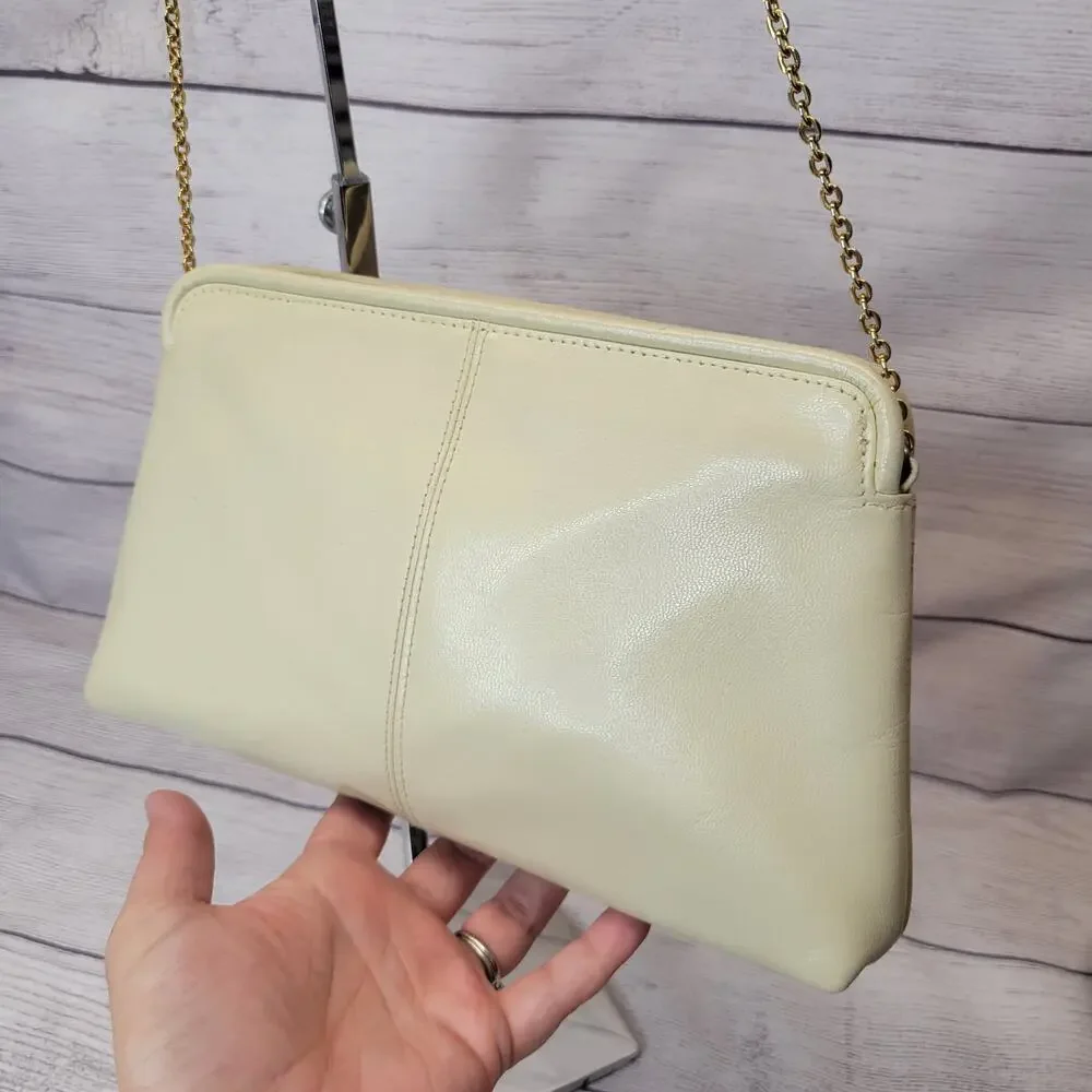Koret Vintage 80s Ivory Leather Handbag with Gold Chain Strap